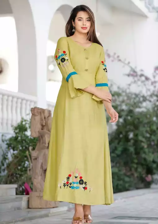 Rayon slub kurti with embroidery uploaded by business on 7/29/2022