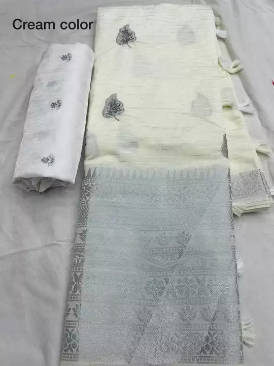 Post image *₹.1550+shipp*

 Jacquard  sequins Worked Saree &amp; Satin sequins Work Blouse !
Blouse ~ 0.90 Meter