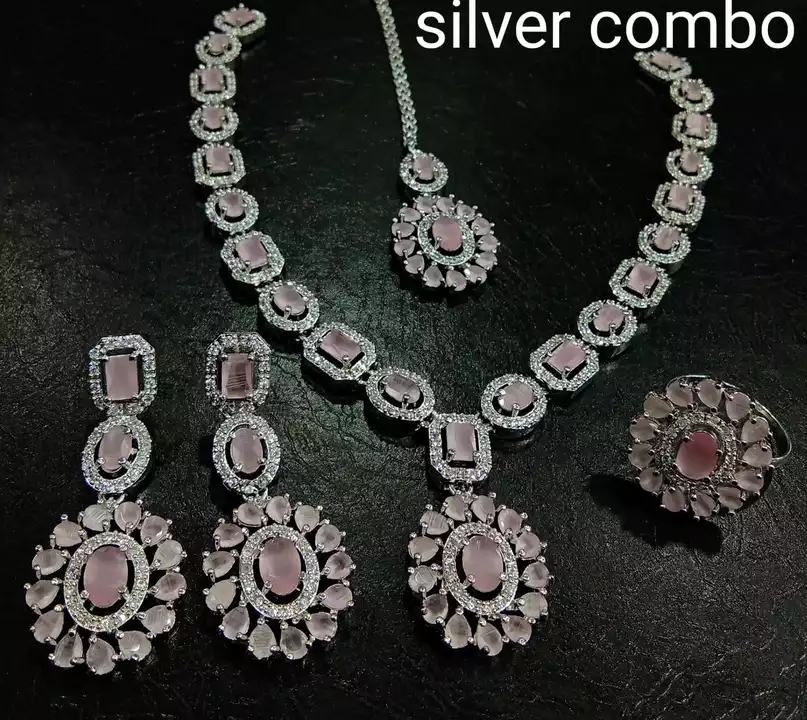 American daimond jewelry set with earrings, tikka and ring  uploaded by Nirmal boutique on 7/30/2022