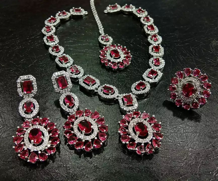 American daimond jewelry set with earrings, tikka and ring  uploaded by Nirmal boutique on 7/30/2022