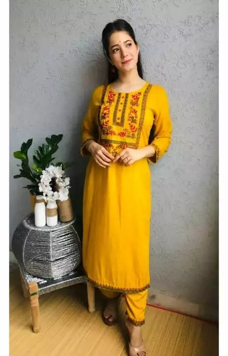 Yellow kurti with pent uploaded by business on 7/31/2022