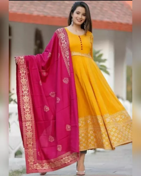 Yellow Gown with Dupatta uploaded by Kurti Mart on 7/31/2022