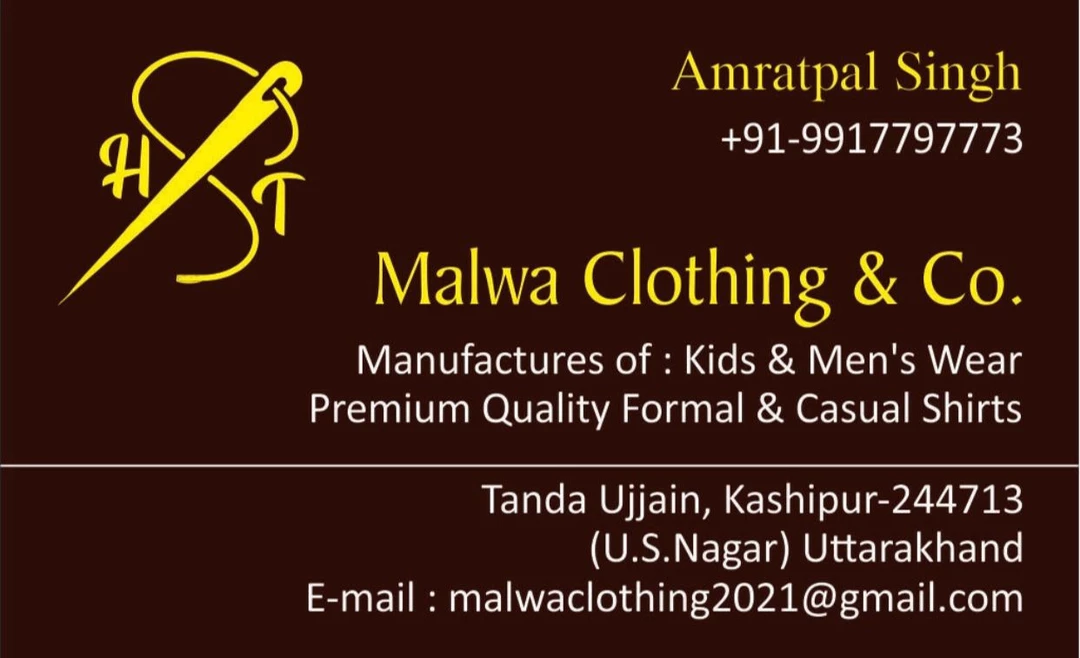 Visiting card store images of Malwa clothing & co.
