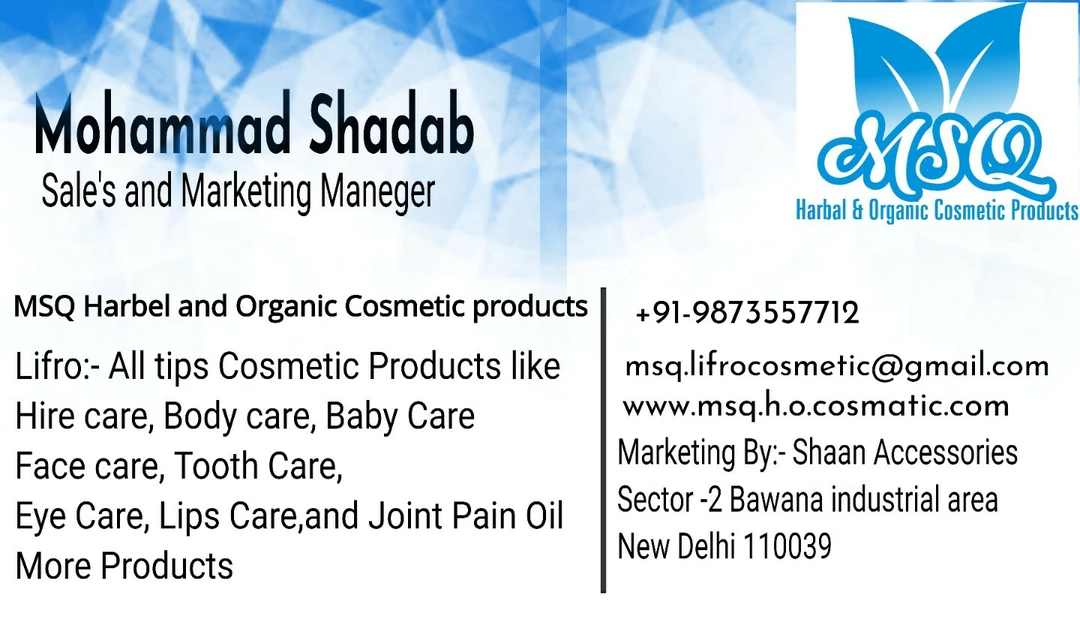 Visiting card store images of  MSQ Lifro Products