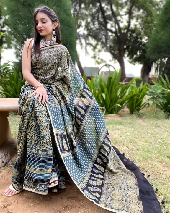Ajrakh sarees uploaded by business on 8/1/2022