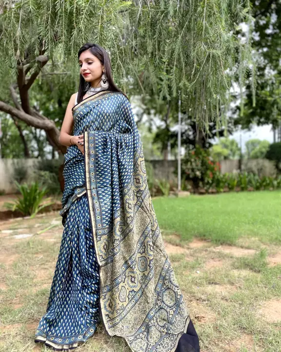 Ajrakh sarees uploaded by business on 8/1/2022