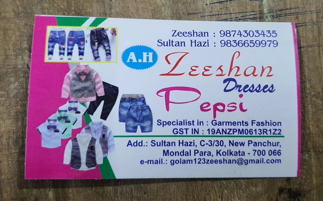Visiting card store images of A H ZEESHAN DRESSES
