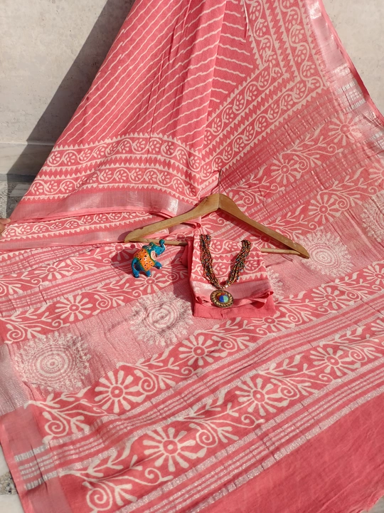 Linen printed saree  uploaded by Drahtika hand print on 8/1/2022