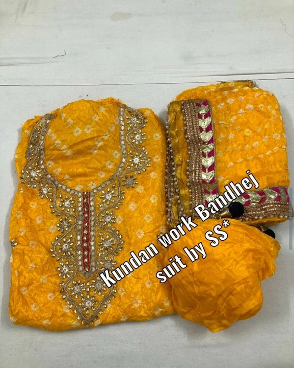 Silk bandhani 3 pics suit  uploaded by business on 8/1/2022