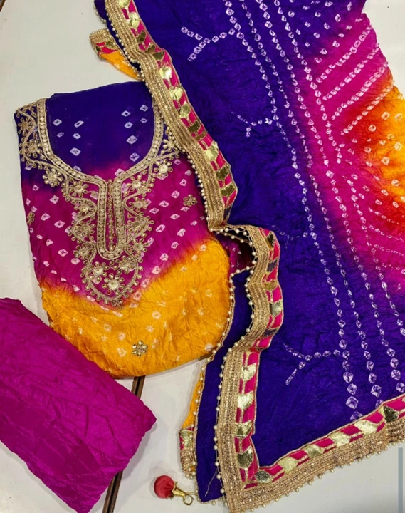 Silk bandhani 3 pics suit  uploaded by business on 8/1/2022