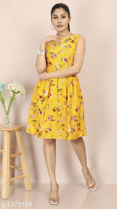 *Printed Yellow Knee length Crepe Dress* Rakshabandhan special offer for you at just
 uploaded by business on 8/2/2022