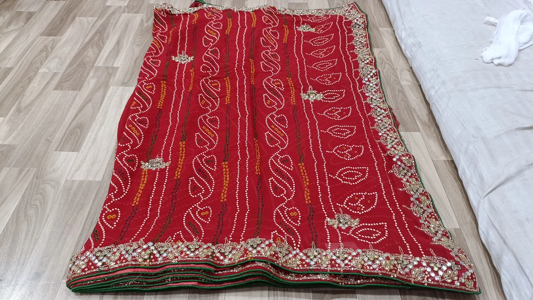 Red chunri saree handwork uploaded by business on 8/2/2022