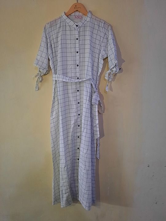 Rayon yarndyed check dress with belt and tabs uploaded by business on 11/21/2020