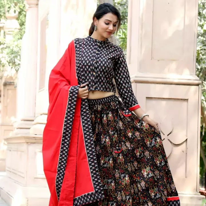 Bagru print cotton top skirt with mulmul dupatta  uploaded by business on 8/3/2022