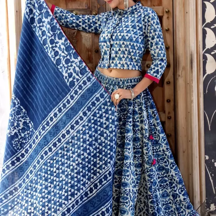 Bagru print top skirt with mulmul dupatta  uploaded by business on 8/3/2022