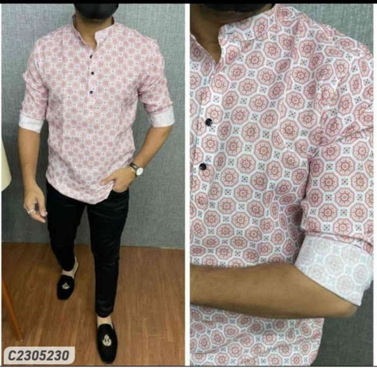Cotton Printed Full Sleeves Mens Short Kurtas uploaded by business on 8/3/2022