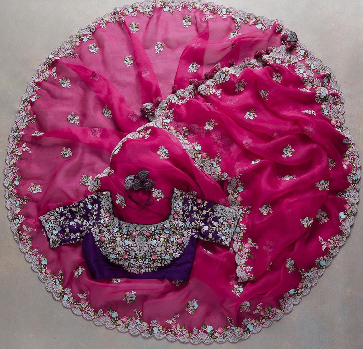 Designer pink saree  uploaded by Somnath M Embroidery on 8/3/2022