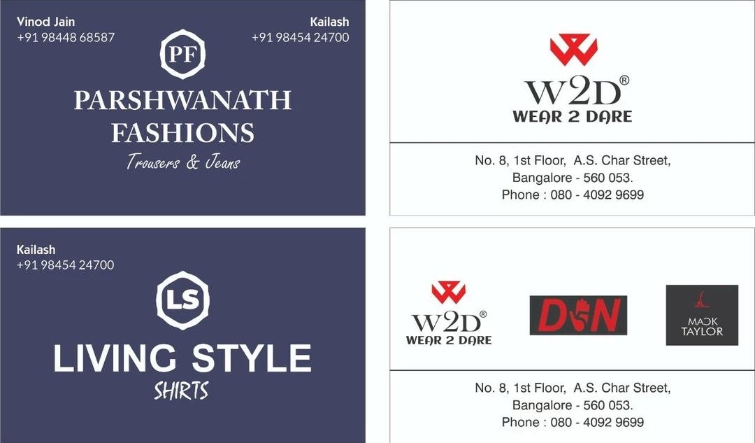 Visiting card store images of Parshwanath Fashions