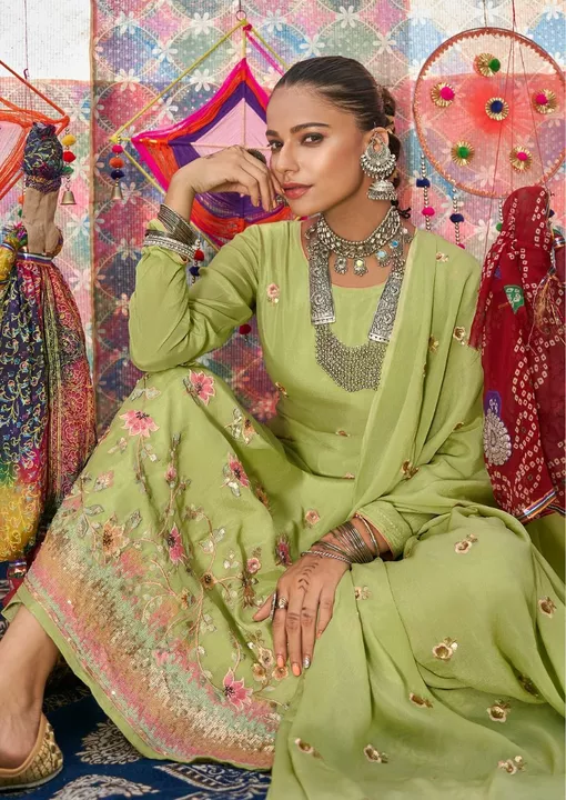 Post image Pakistani lawn suit embordary with chiffon dupatta .best offer In rakhshabandhan special .hurry up gues.limited stock.booking in catalouge .only interest wholesaler,shopkeeper contact me